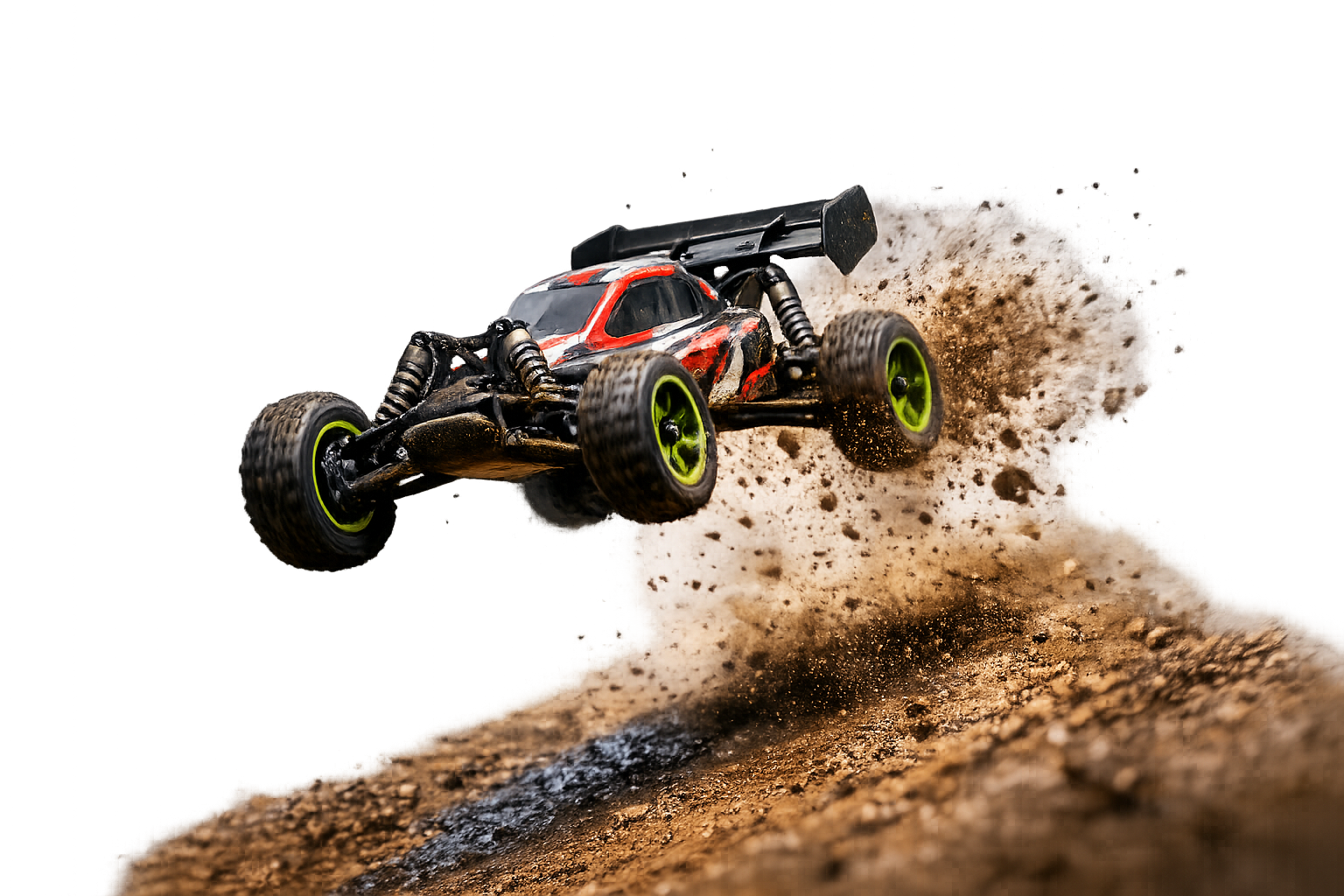 RC Buggy jumping on dirt track
